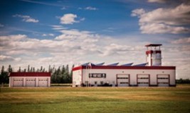 red and white fire hall building